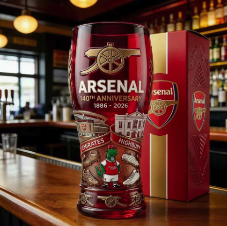 Arsenal 140th Anniversary 16oz premium crystal‑clear Beer Glass
