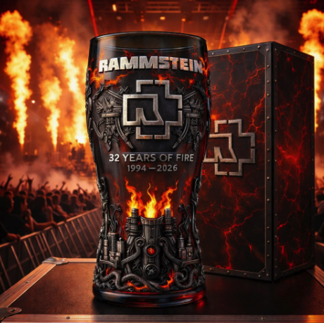 Colored Rammstein Commemorative Glass with 32 Years Of Fire 1994-2026 Logo
