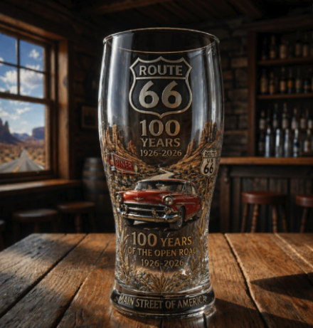 Route 66 100 Years of The Open Road 1926-2026 commemorative edition Pint Glass - Image 2